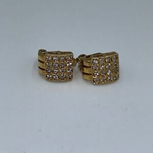 Goldtone Square Clip On Earrings Pave Set CZ